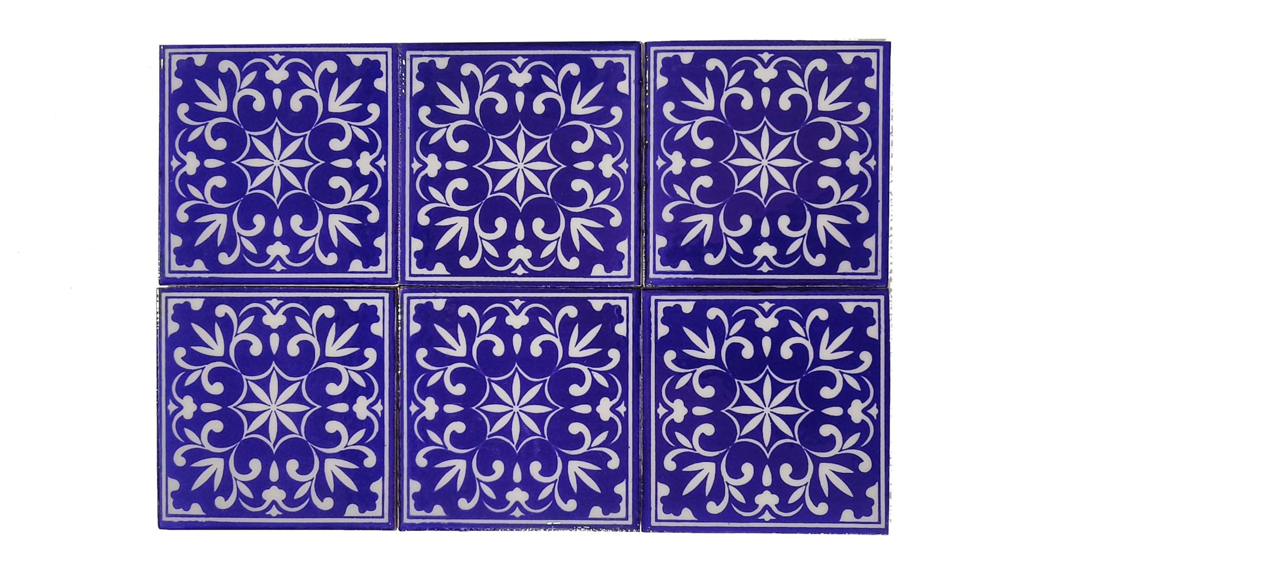 SHIV KRIPA Blue Pottery Floral Decorative Mosaic Wall Tiles (3 x 3 Inch 6 Set of Tiles) (Multicolor)