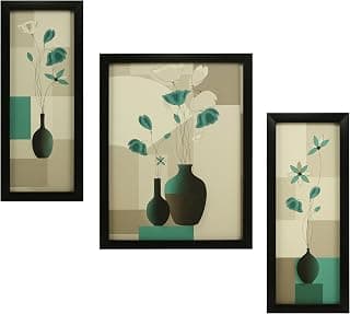 Indianara 3 Pc Set Of Floral Paintings Without Glass 5.2 X 12.5, 9.5 X 12.5, 5.2 X 12.5 Inch