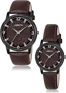 Loretta Casual Wear Embossed Dial Tan Leather Strap Couple Wrist Watches for Men & Women
