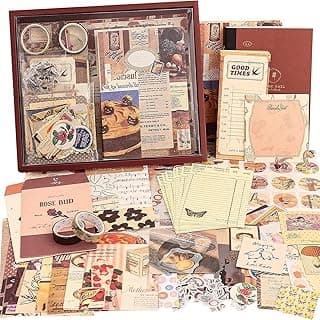 VIBE VISTA Vintage Aesthetic Scrapbook Kit, 346 Pcs, A6 Grid Notebook, Washi, Envelopes, Scrapbook Papers, Folding Labels, Background Papers, Photo Frames, Calendar Stickers, Stickers (Vintage)