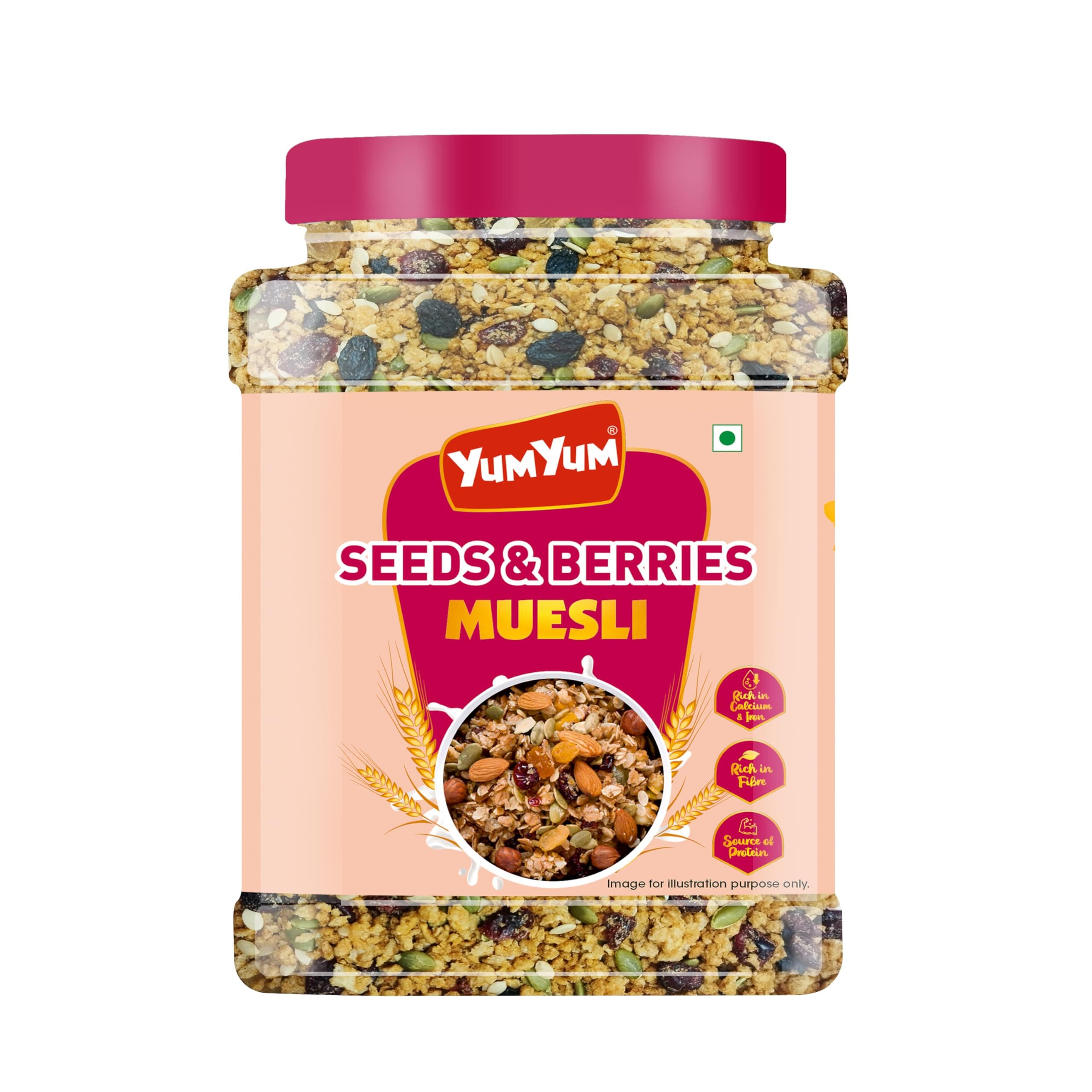 Yum Yum Seeds & Berries Muesli 750g | Whole Grain, Raisins, Cranberries, Watermelon Seeds, Pumpkin Seeds | High Source of Protein | Instant Breakfast Cereal | High in Fiber | Source of Calcium & Iron