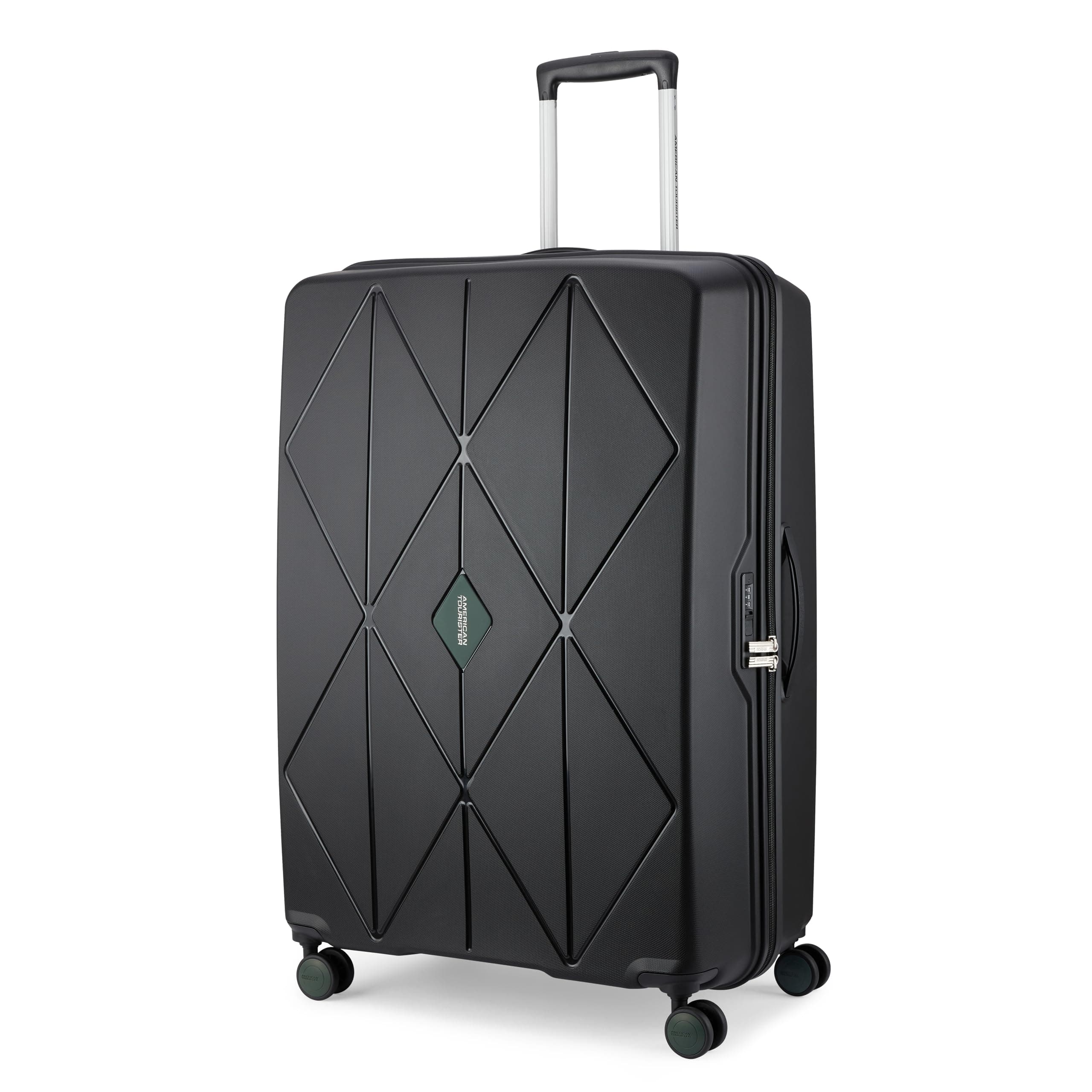 American Tourister Qubiz | Check-in Trolley Bag (80 cm) | 360° 8 Wheel Travel Luggage | Hard Case Polypropylene Suitcase | Recessed Combination Lock | Black/Dark Olive
