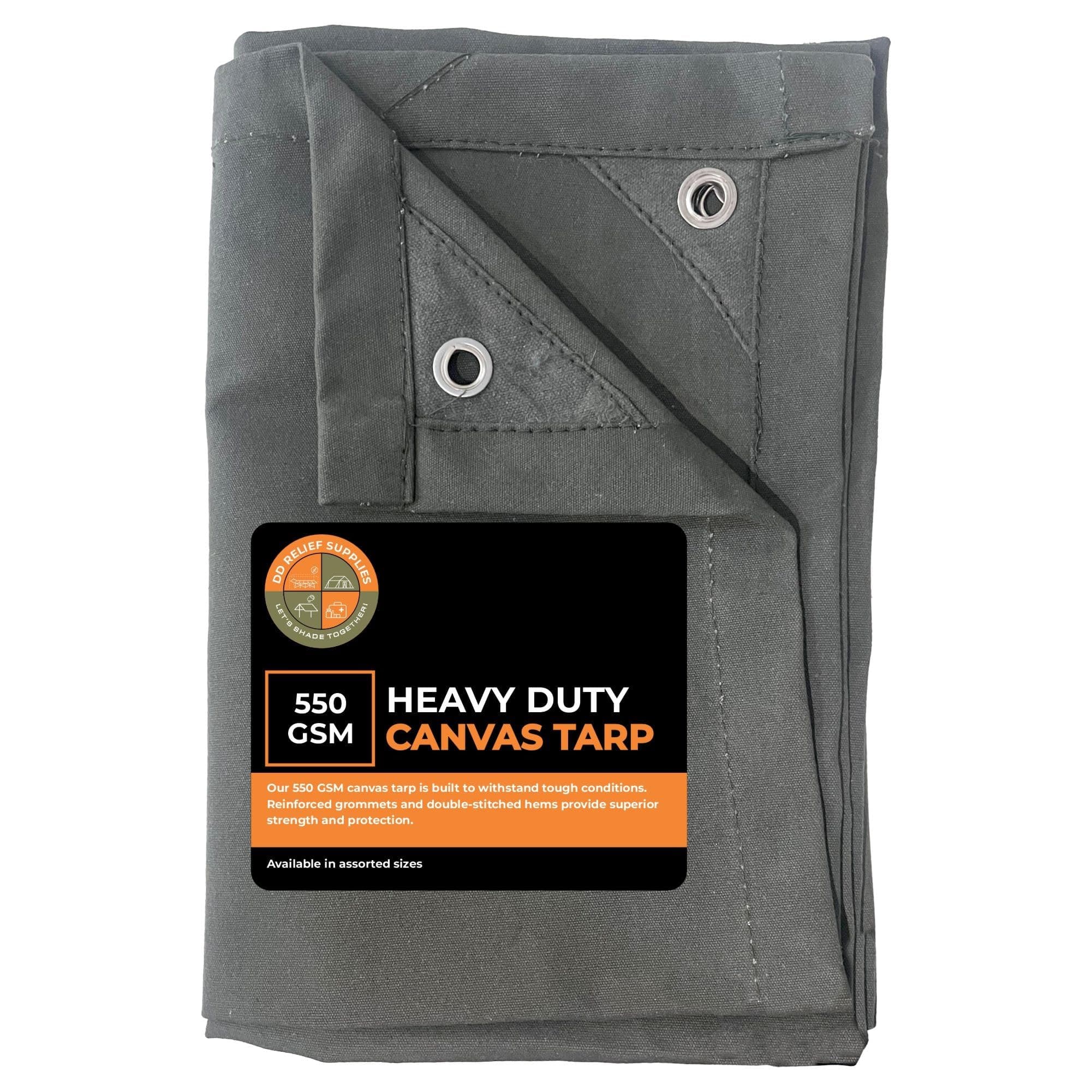 DDRS Heavy Duty 550 GSM Canvas Tarp | Commercial Water Resistant Green Canvas Tirpal/Tarps with Grommets | Multipurpose Outdoor Tarpaulin for Camping, Canopy, Trailer, Equipment Cover | 6' X 10'