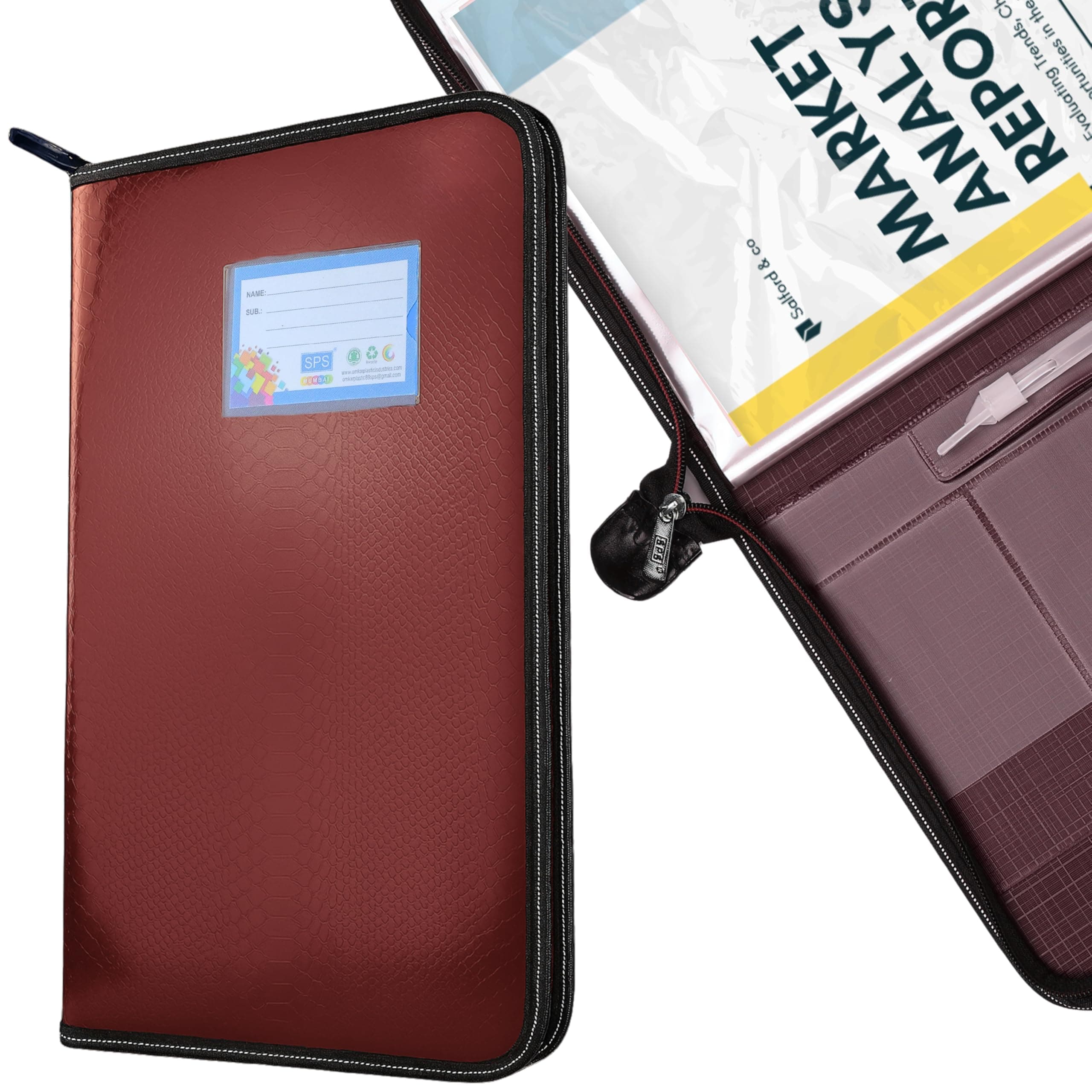 SPS Premium PU Leather File Folder | 20 Sleeves for A4 & FC Size Documents | Maroon