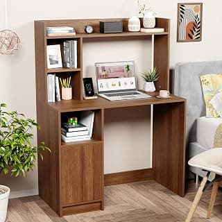 Lukzer Engineered Wood Computer Desk with Bookshelf | Study Table for Students & Adults | Laptop Table for Home Office & Workstation (ST-009/Oak Brown)