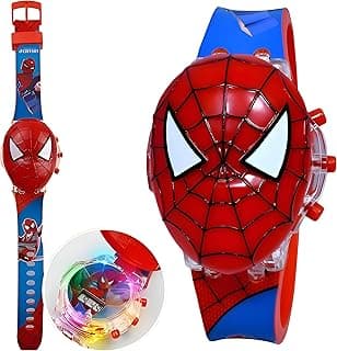 Lionmati Super Hero Watch for Kids 3D Led Glowing Light with Music Tune and Protective Superhero Face Cover Birthday Gift Children Watch for Boys Student Digital Kids for School 3-12 Years Old Age