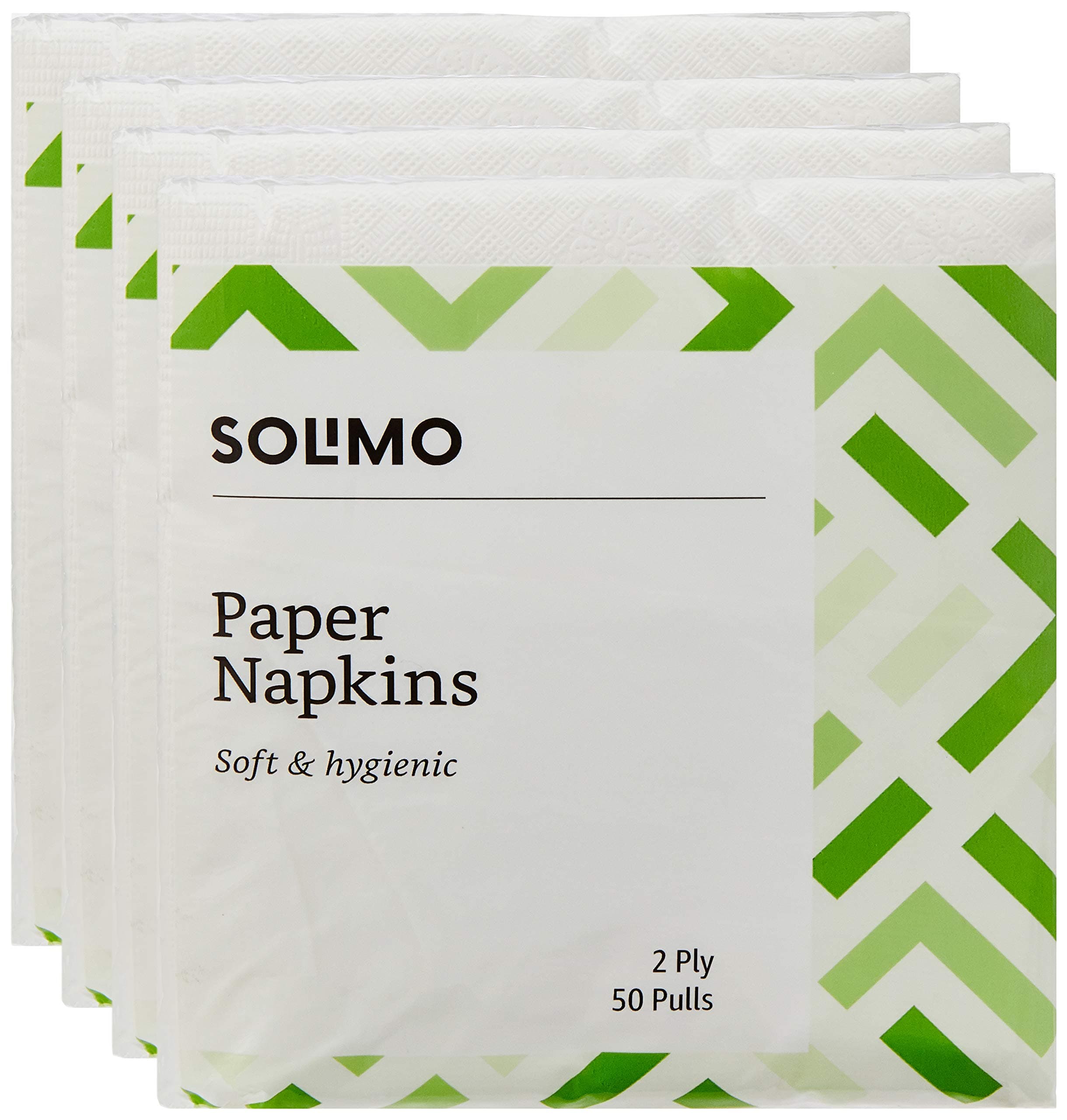 Amazon Brand - Solimo 2 Ply Tissues Roll | 200 Napkins | 50 Pulls X 4 Packs | Soft And Highly Absorbent | 100% Natural Virgin Cellulose Fiber | Food Safe