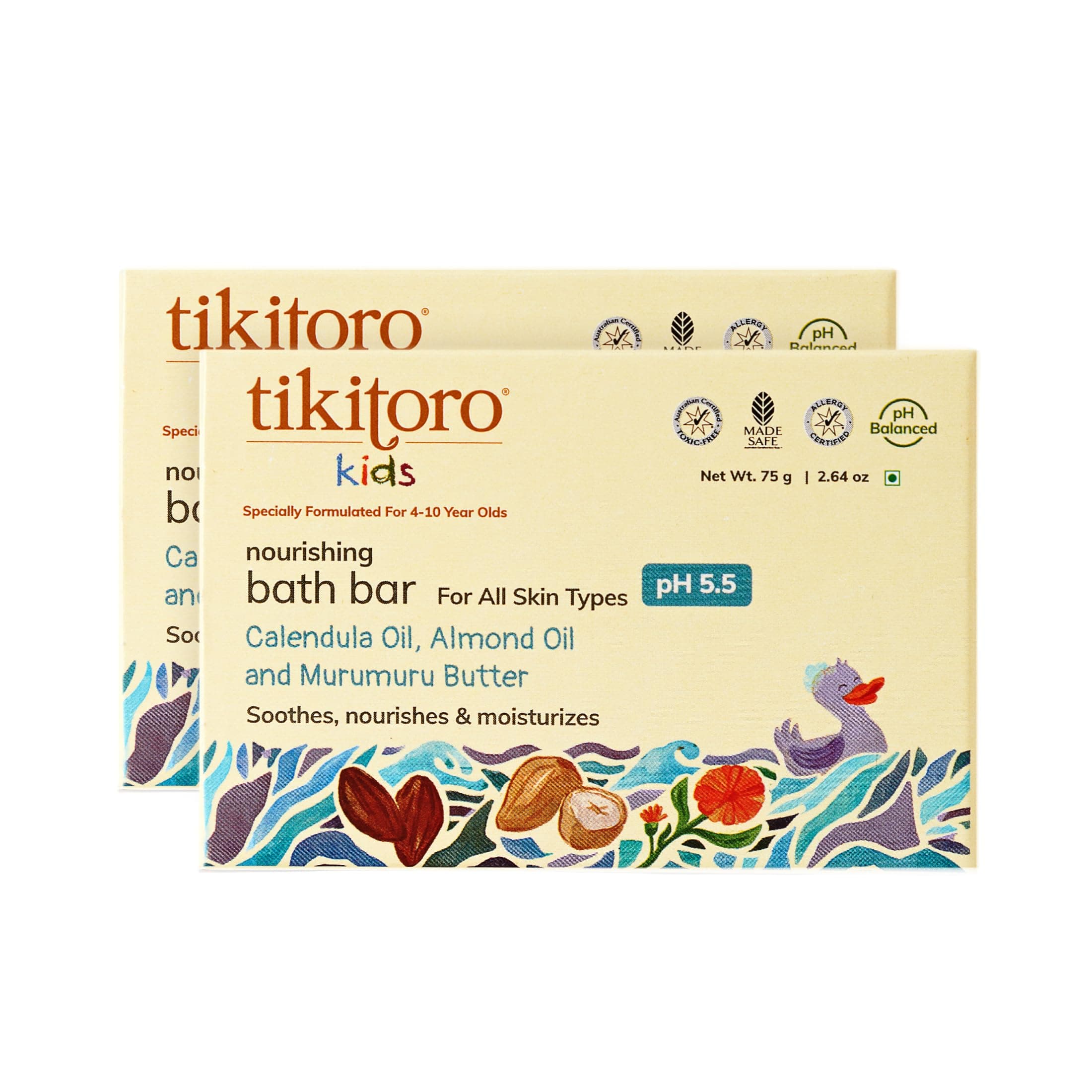 Tikitoro Kids Nourishing Bath Bar | Pediatrician Approved | Murumuru Butter Soap | Soothes, Nourishes and Moisturizes Skin | All Skin Types | Vegan | No Parabens & Sulphates (4-10 Years) (2 x 75g)