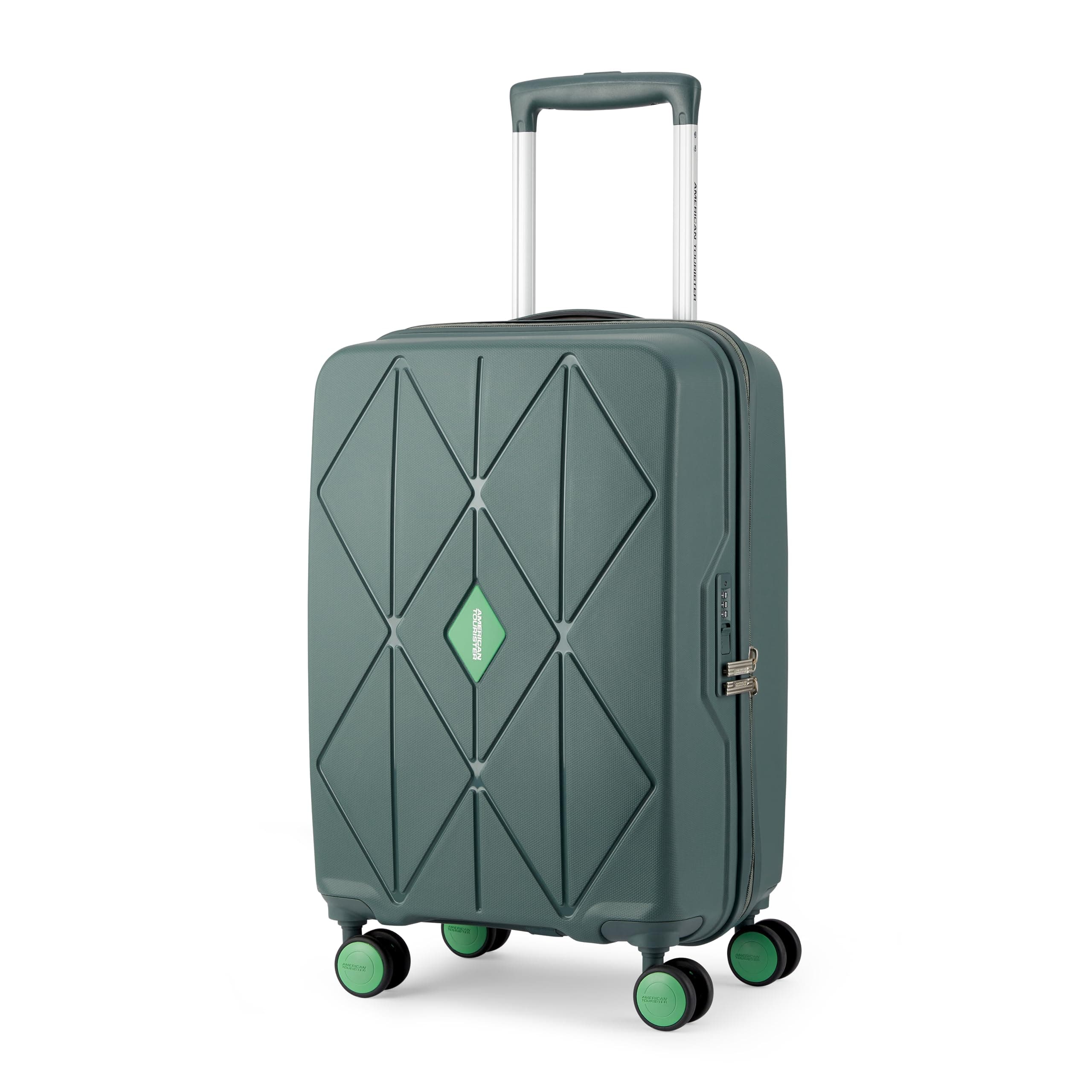 American Tourister Qubiz | Cabin Trolley Bag (55 cm) | 360° 8 Wheel Travel Luggage | Hard Case Polypropylene Suitcase | Recessed Combination Lock | Green