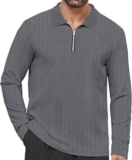 KAJARU Men's Cable Knit Quarter Zip Pullover, Long Sleeve Polo Collar T-Shirt, Casual Knitwear