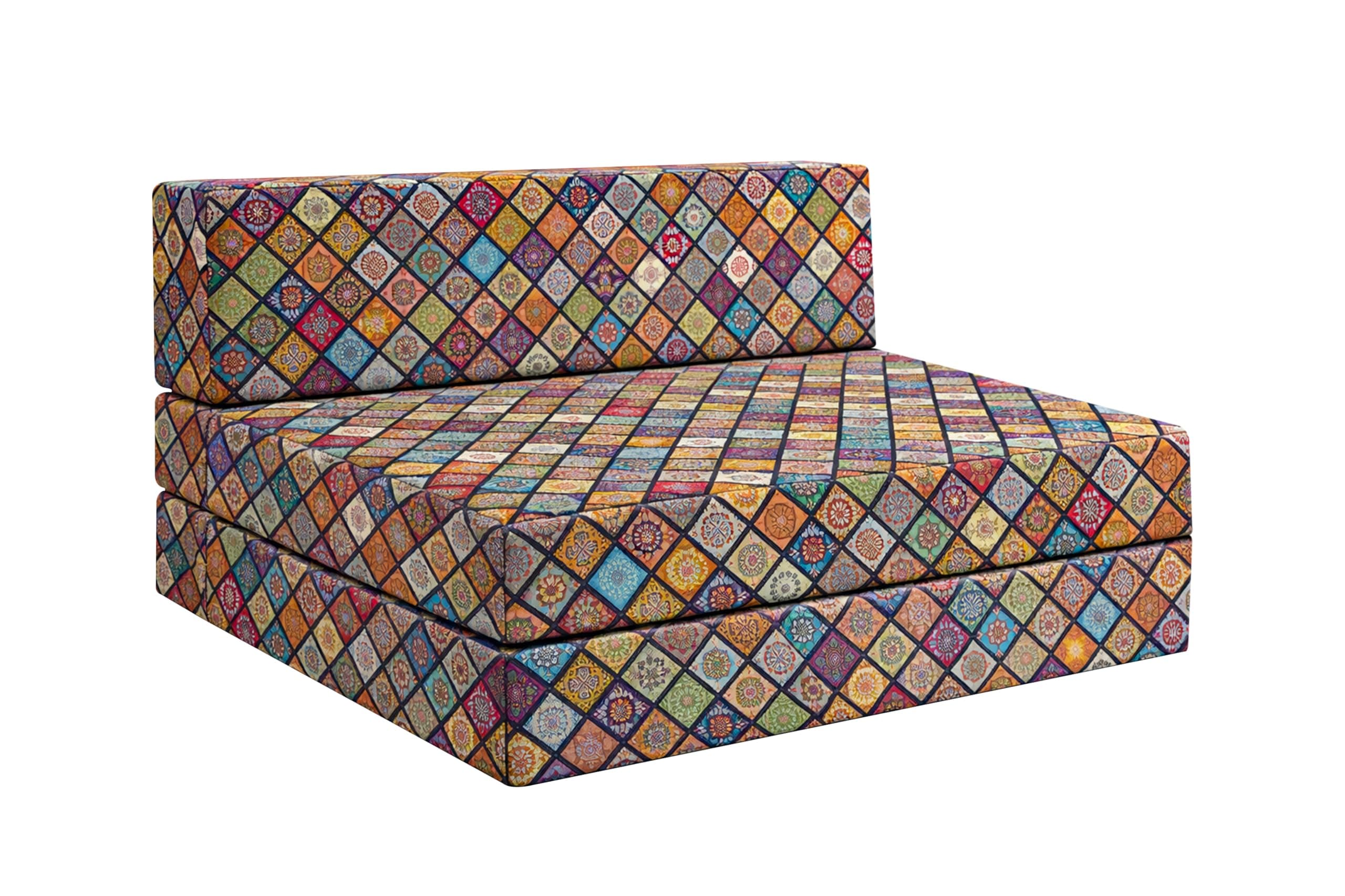 Rosebell Foldable Printed 2 - Seater Sofa Cum Bed, Sofa Bed 4 X 6 Feet, Washable Cover- Perfect for Living Room & Office, Guest Room - Multicolor