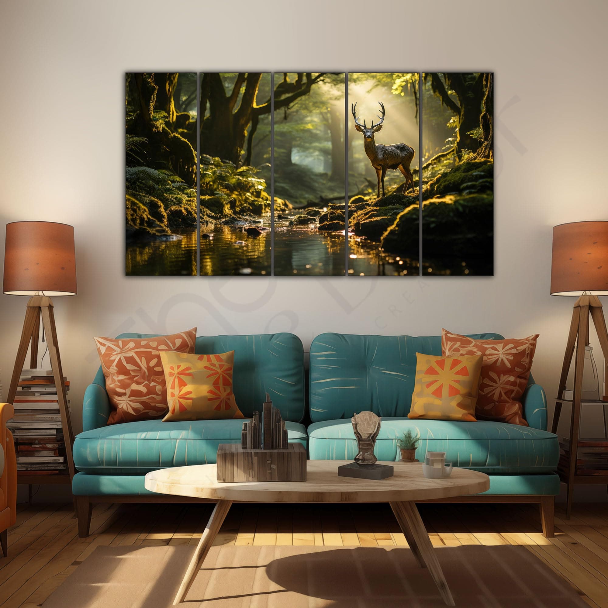 The Castle Decor Beautiful Deer Wall Painting for Living Room Big Size - Deer Wall Painting for Bedroom, Office, Drawing Room, Hotel - Elegant Wall Decor Art for Home Decoration, Gifting (27x48 inch)