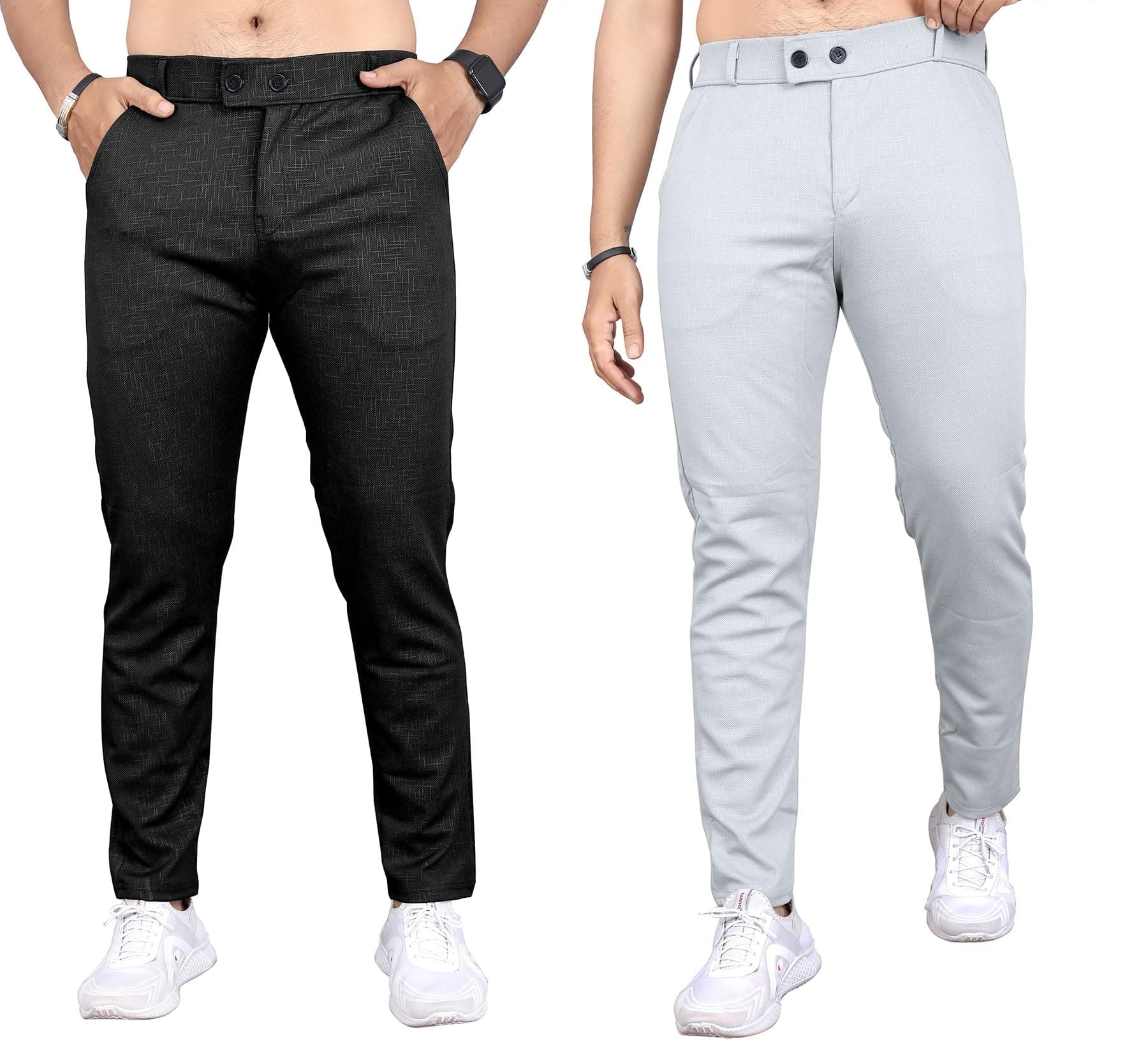 Mehrang Men's Formal Trousers with Textured Pattern, Slim Fit (Pack of 2)