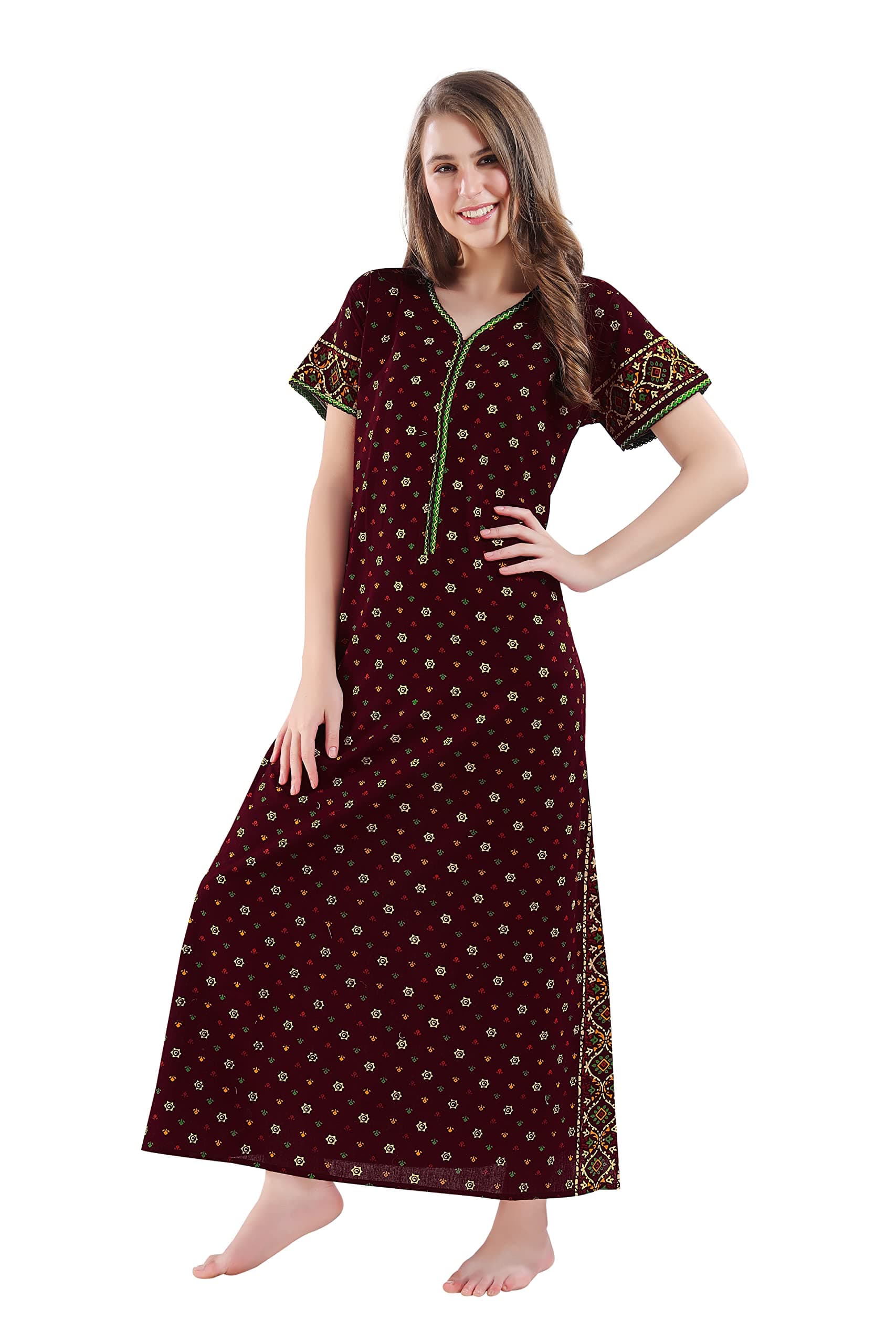 AV2 Women Printed Cotton Nightwear Nighty|Womens Night Wear Maxi 7208