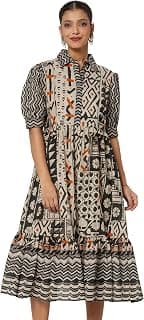 BIBA Women Cotton Tiered Printed Dress