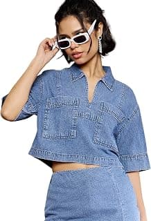 SASSAFRAS Women Denim Patch Pocket Crop Top