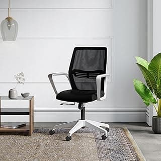 Interio by Godrej Vurv Chair Mesh Back Ergonomic Work from Home/Revolving Study Chair, 1 Year Warranty, Height Adjustable | Heavy Duty Polypropylene Base | DIY Installation (Black)