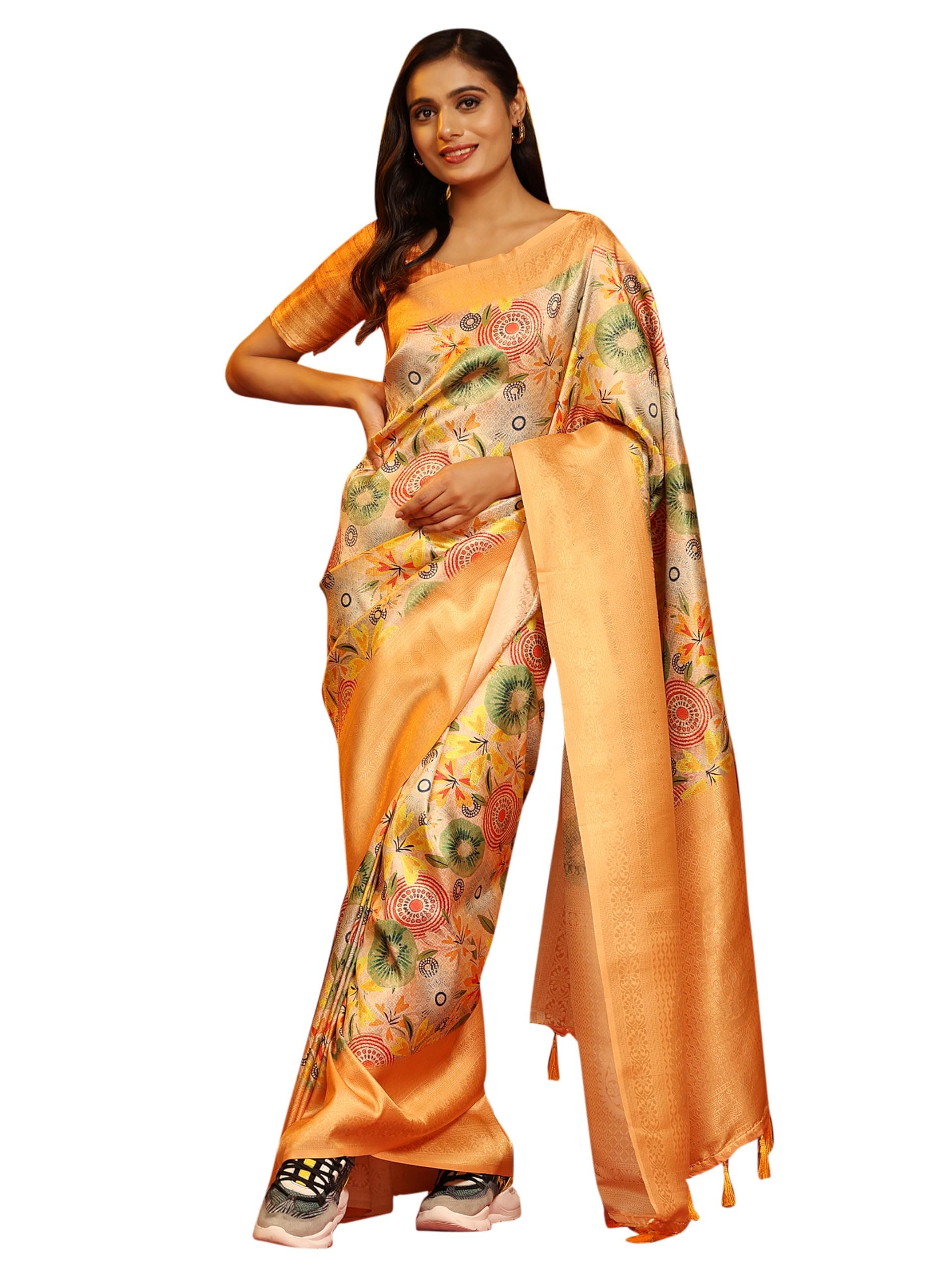 Amazon Brand - Anarva Kanchipuram Pattu Digital Print Silk Saree for Women