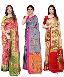 Yashika Women's Combo Art Silk Saree with Blouse Piece-Pack of 3(ALIFA Pink-DANDIYA Grey-RAJARANI CHICKU) Multicolor-04