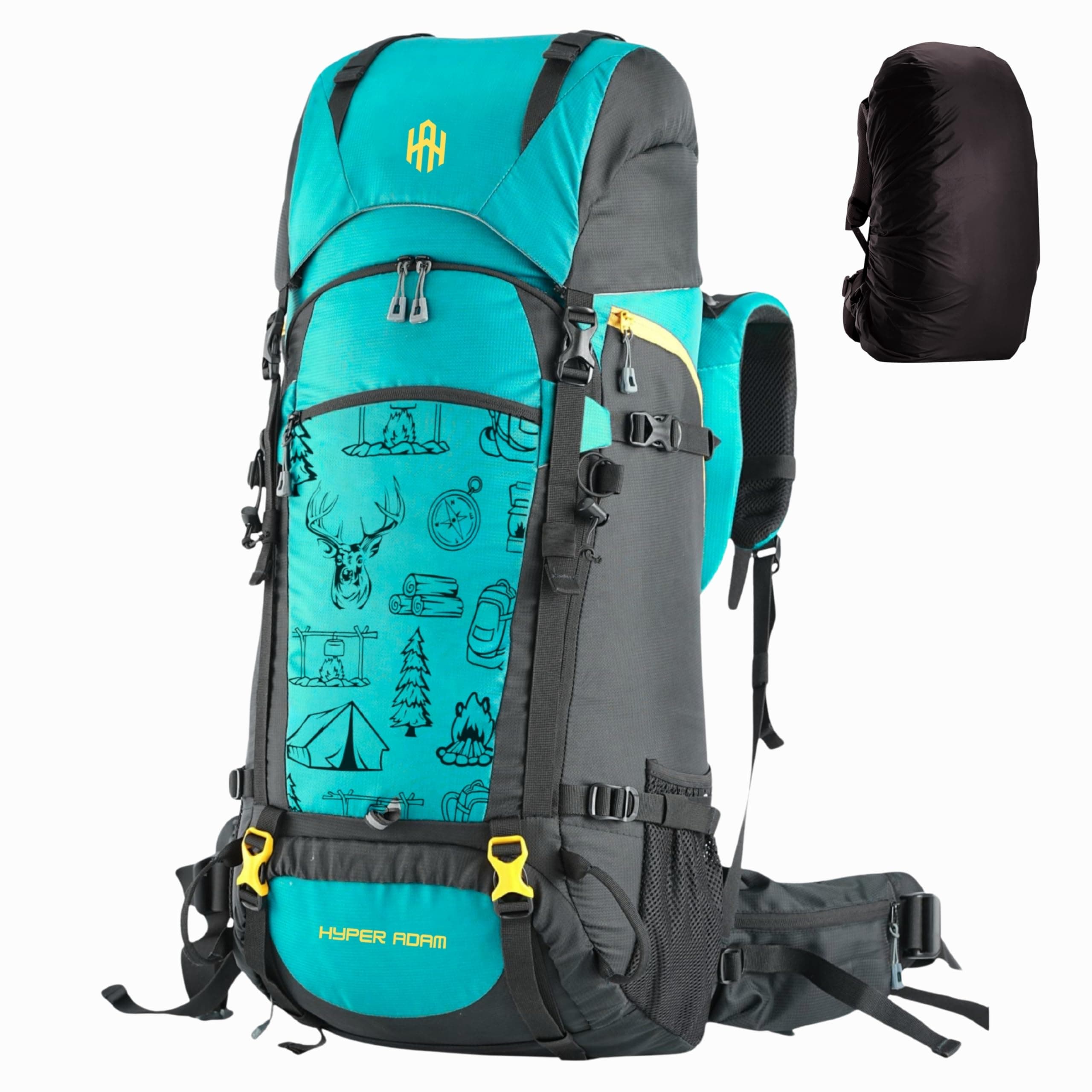 Hyper Adam 80L Travel Backpack For Men Camping Hiking Rucksack Trekking Bag for Men & Women with Water Proof Rain Cover/Shoe Compartment 3 Year Warranty