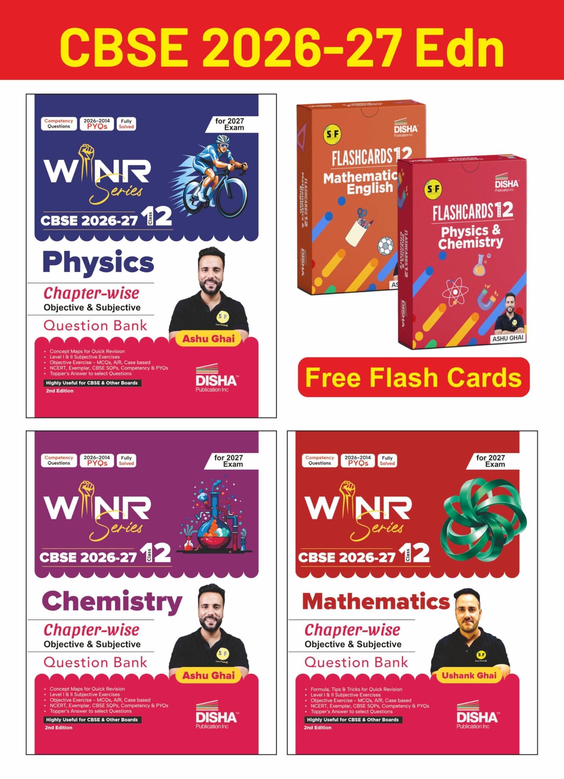 Combo (3 Books) WINR Series CBSE 2026-27 Class 12 Physics, Chemistry & Mathematics Chapter-wise Objective & Subjective Question Bank with FREE Flash Cards 2nd Edn | For 2027 Exam | Fully Solved