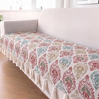 Yellow Weaves Printed 3 Seater Quilted Sofa Slip Cover Protector with Tassels, 70x180 cm | Sofa Throw with Fringe | Non Slip Couch Mat | Washable Slipcover for Living Room, Bedroom | Multi Floral