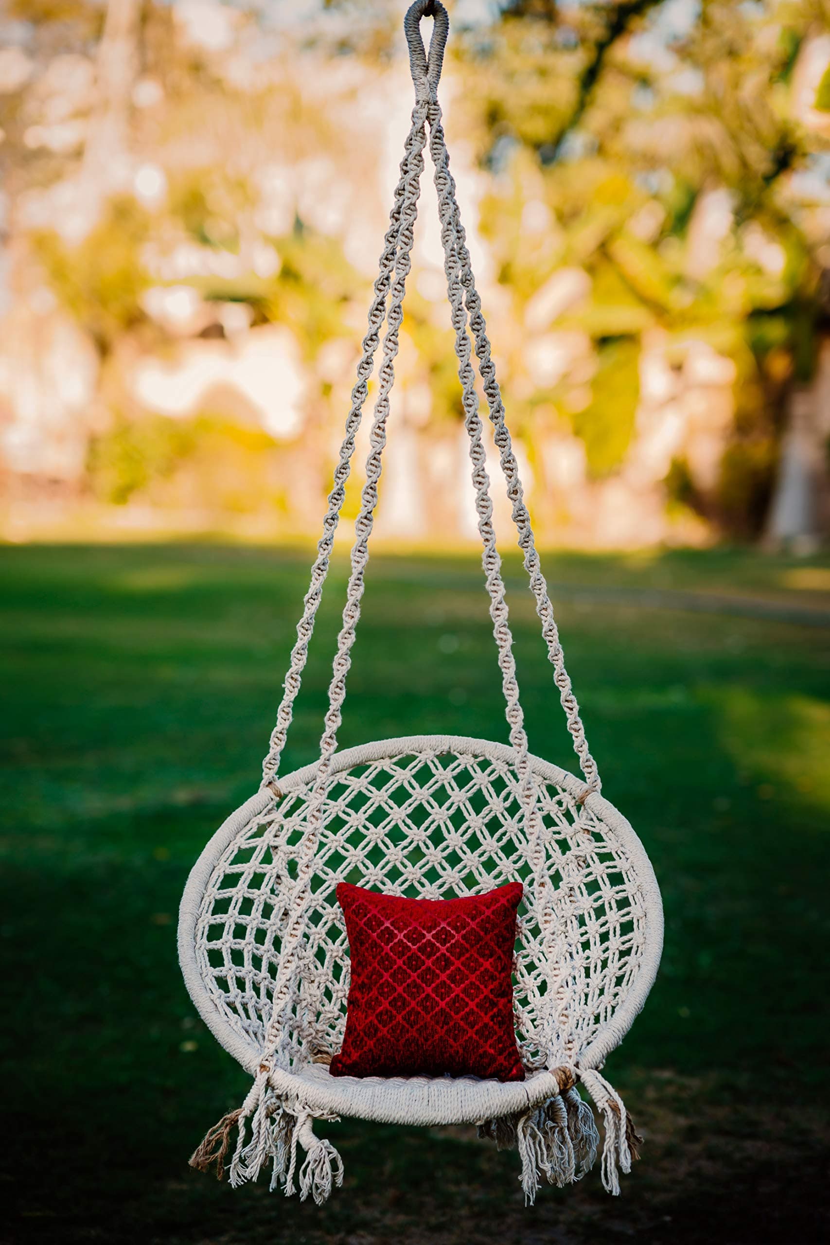Patiofy Single Seater Cotton Made Home Swing For Kids & Adults Home Swing Balcony, Living Room, Hanging Jhula For Kids Indoor/Outdoor With Free Hanging Accessories (White) - 70 X 45 X 148 Cm