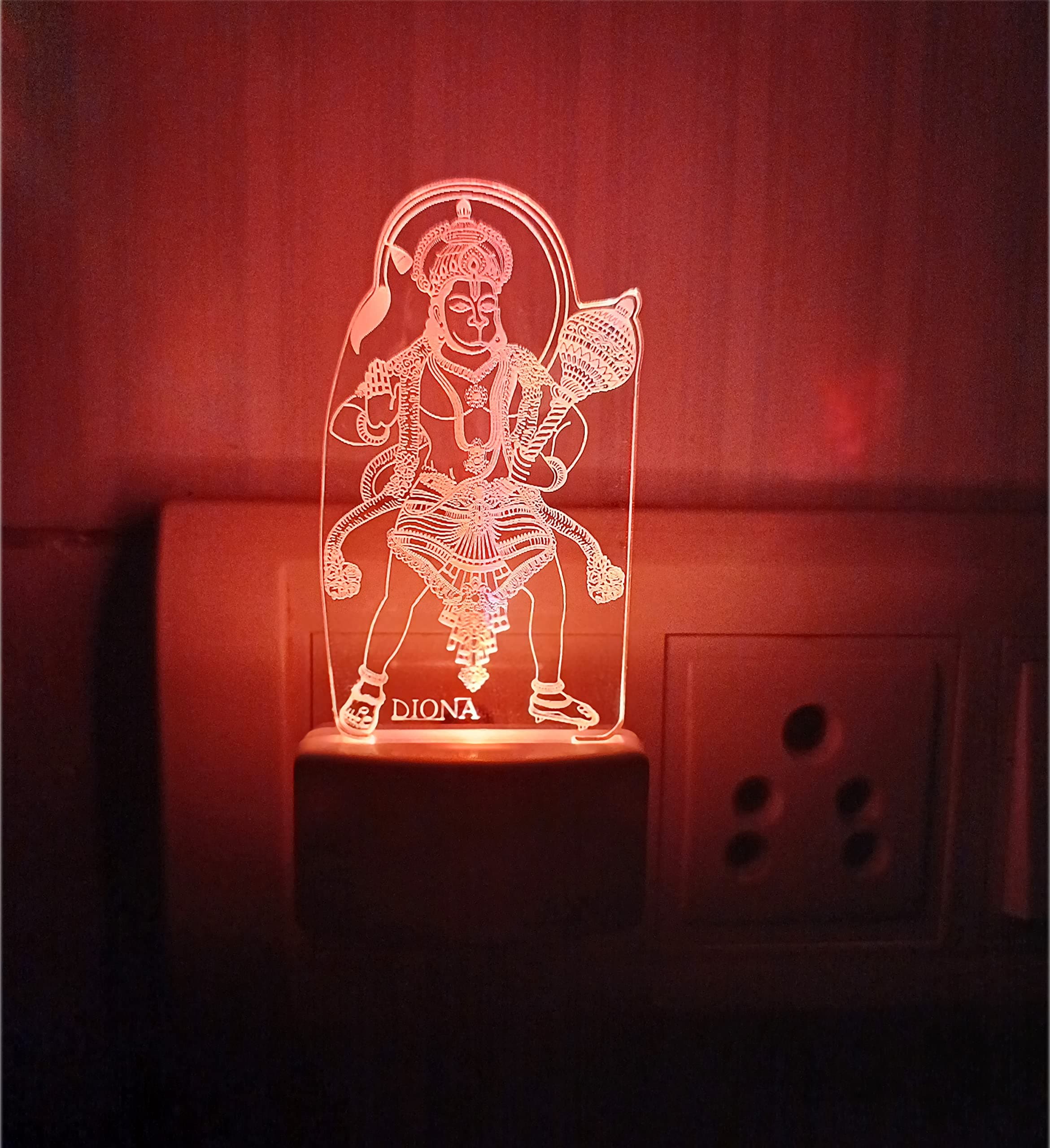 DIONA Night Lamp Hanuman Maruti Bajarangbali LED 3D Illusion Multi Color Changing God Bedroom Mandir Pooja Room Night Lamp