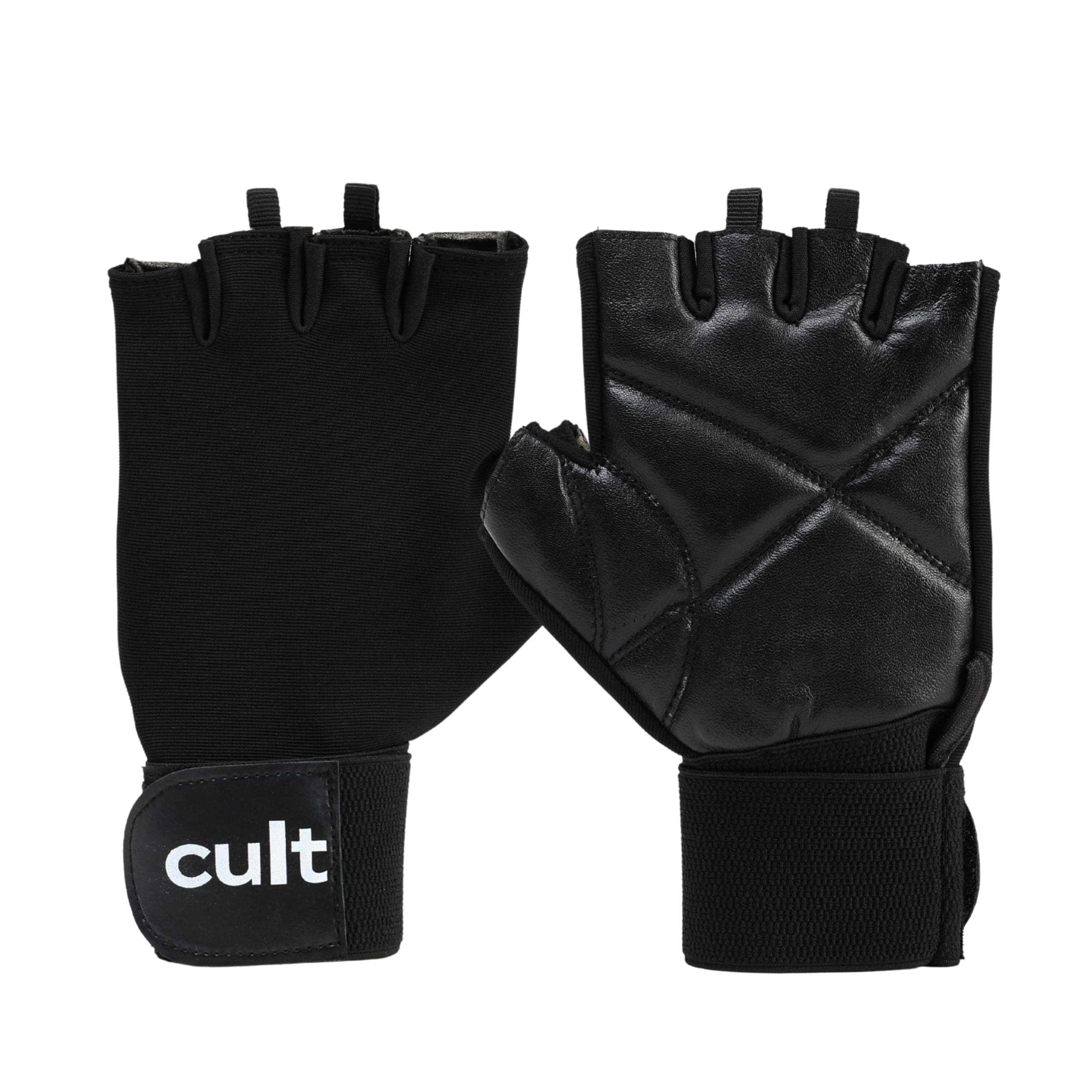 CULT Fitness Training Gloves for Men & Women – Premium Grip Unisex Workout Gloves with Breathable Lycra & Half-Finger Design – Durable, Anti-Slip, Sweat-Absorbent Gym Gloves Black | Large