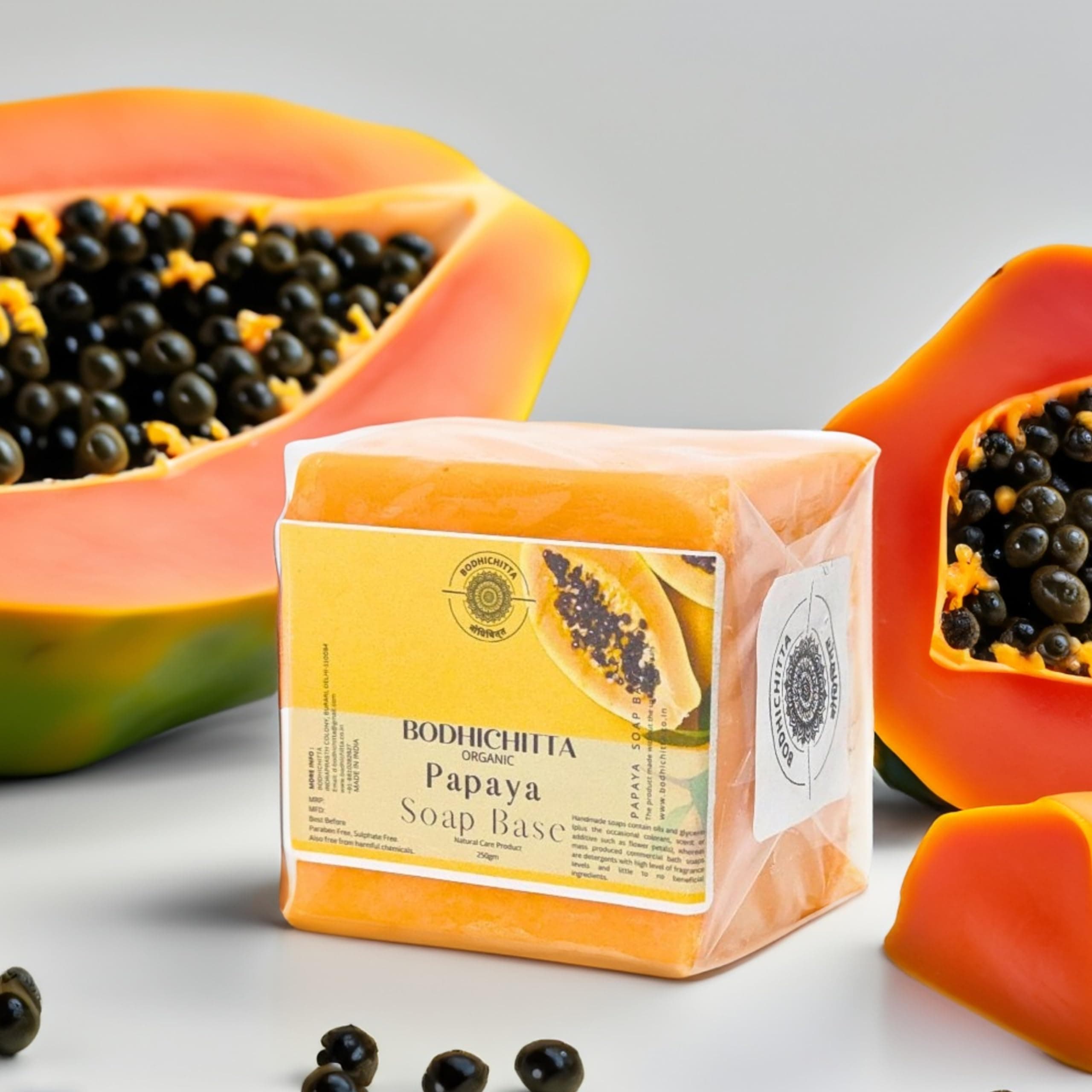 Bodhichitta Papaya Soap Base |100% Pure Organic & Natural | Paraben, SLS, Chemical Free | Melt & Pour Soap Base Bar For Soap Making 250gm(250gm, Papaya)