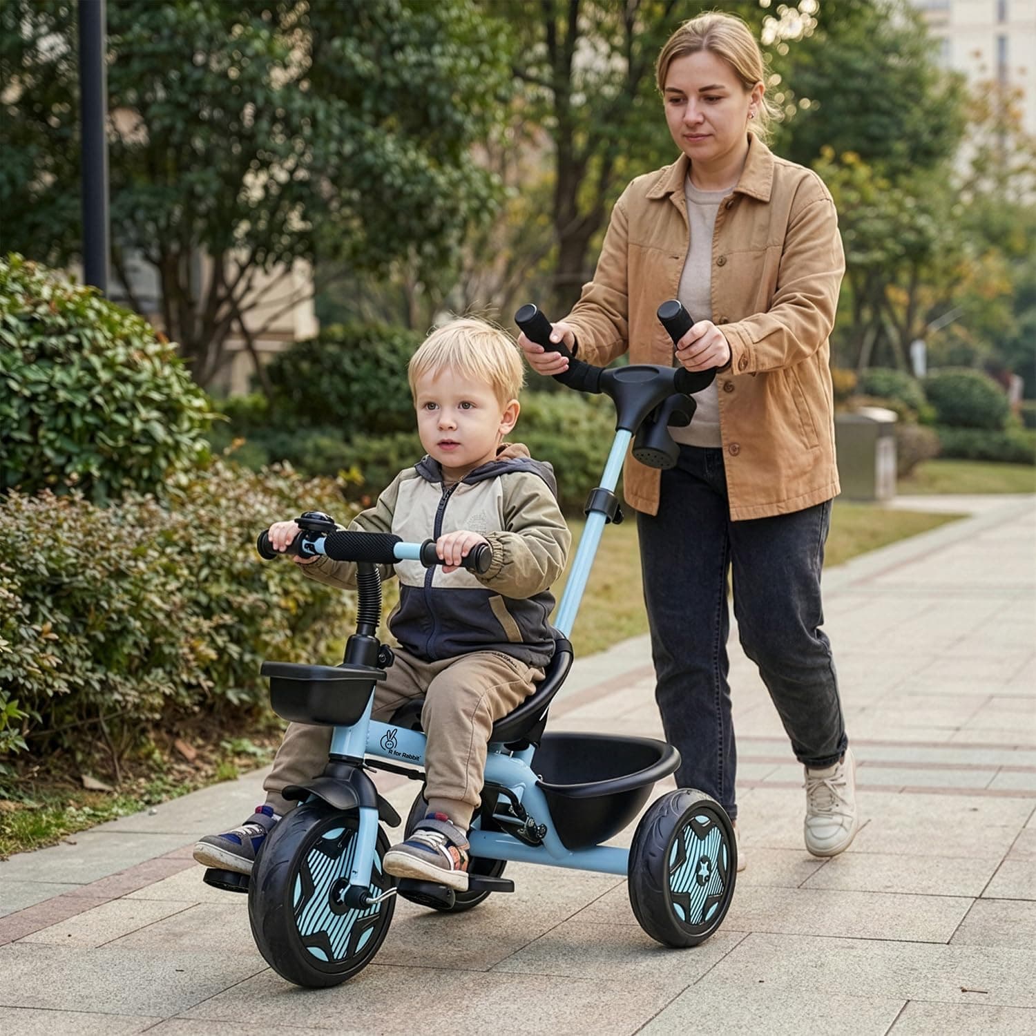 R for Rabbit Tiny Toes R20 Ace Tricycle for Kids with Parental Control, Premium EVA Wheels, Seat Belt & Bell and Storage Basket | Baby Trike Cycle for 2 to 5 Year, Upto 25 Kg Boy/Girl (Sky Blue)