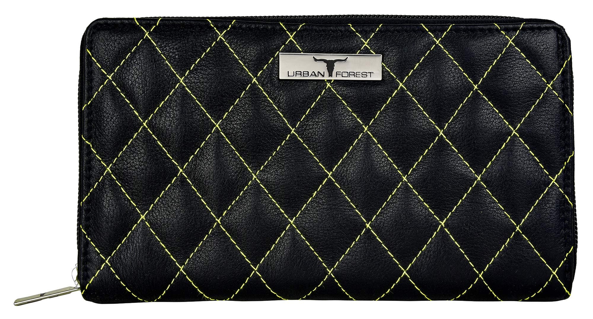 URBAN FOREST Grace Quilted Black/Yellow Leather Wallet/Clutch/Purse for Women