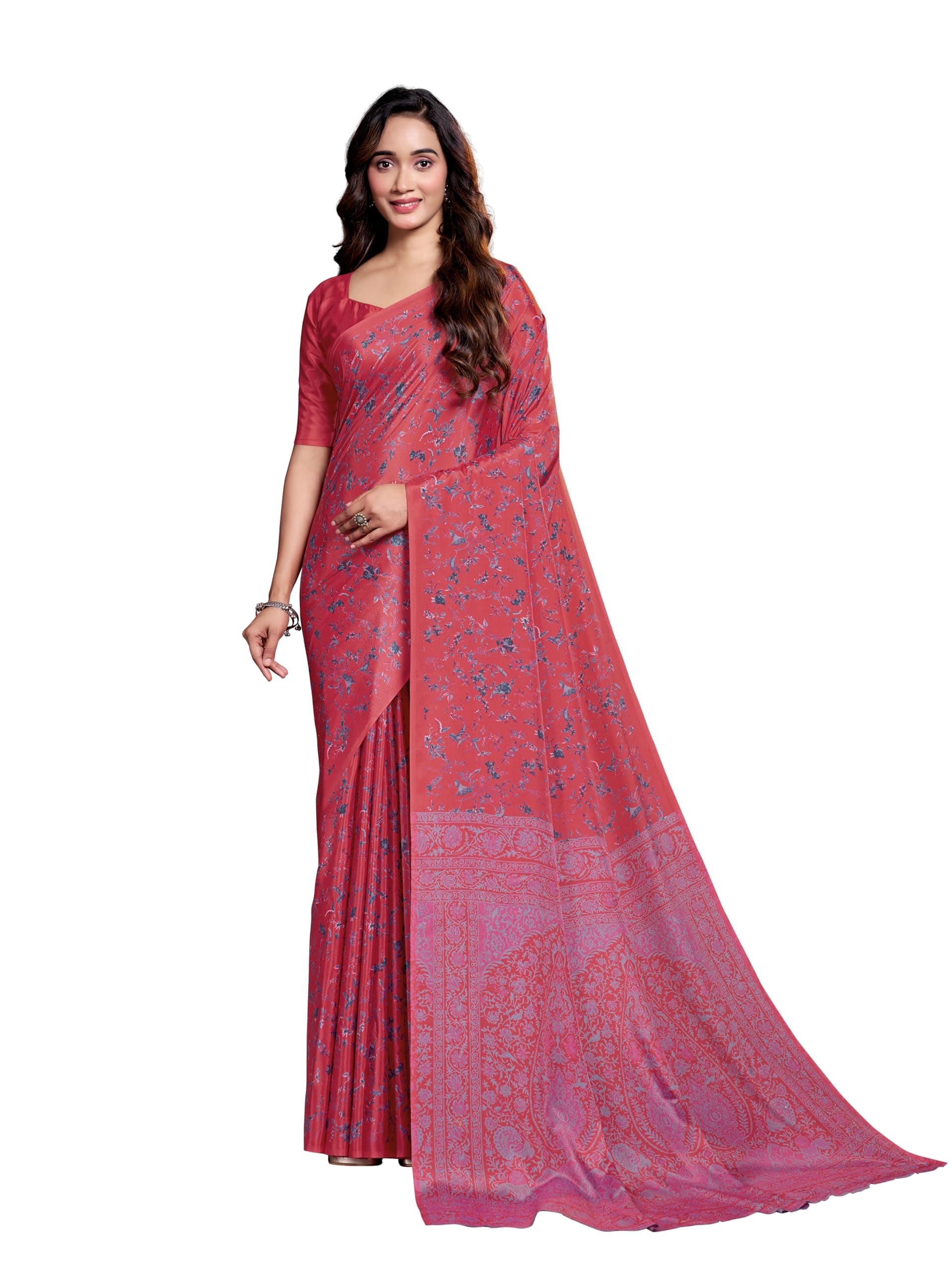 Garden Vareli Floral Print Crepe Saree With Unstitched Blouse Piece