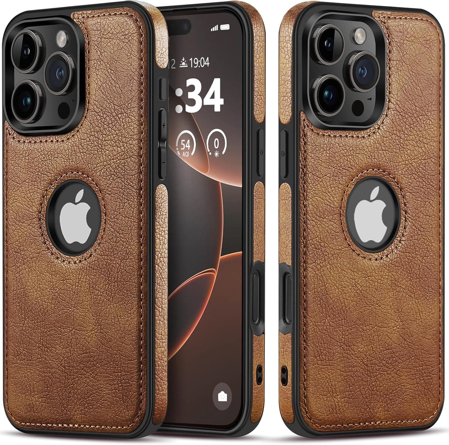 amazon basics Genuine Leather Finish iPhone 16 Pro Back Cover Case | Raised Edges for Camera & Screen Protection | Back Case Cover for iPhone 16 Pro (Brown)