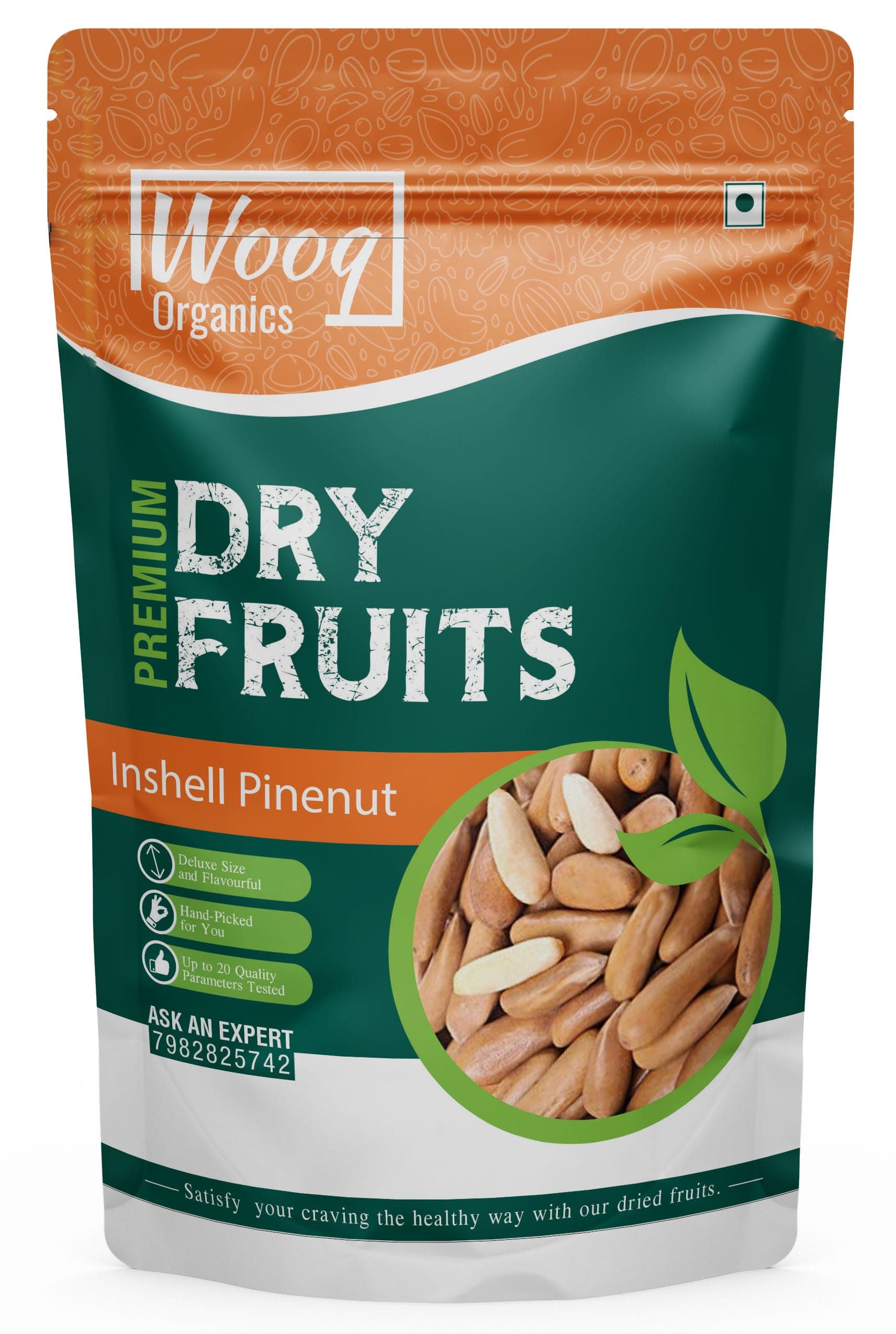 Wooq Organics Premium Pine Nuts Whole 50g, Chilgoza big size