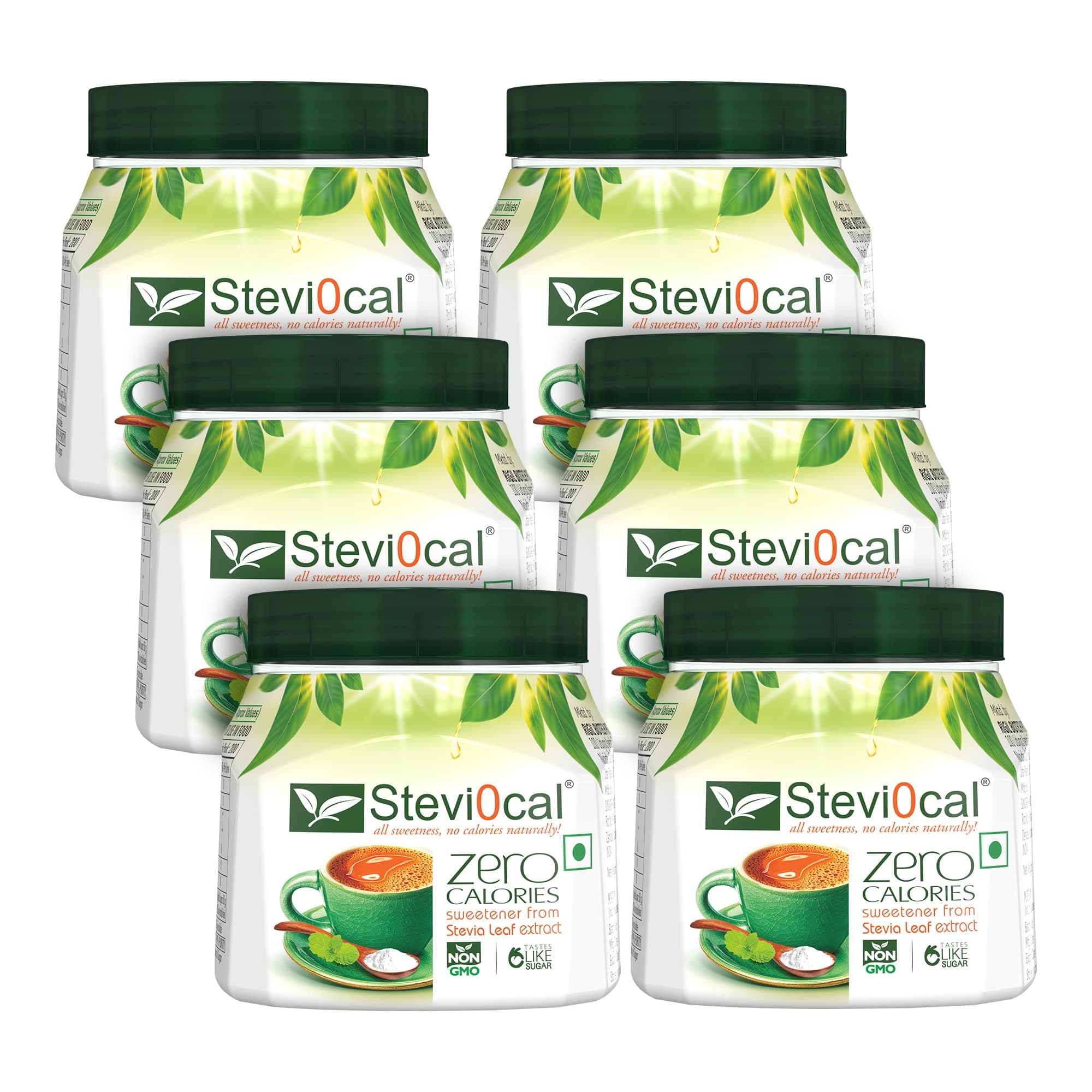 Stevi0cal Stevia Sweetener Powder | 100% Sugar Free Natural | Zero Calorie for Weight Management, Diet, Diabetic Friendly | 200 gm Jar - Pack of Six (6 x 200gm)