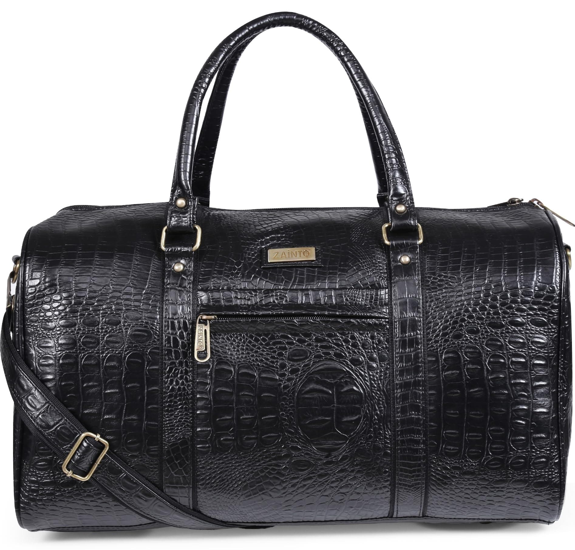 ZAINTO Unisex Textured Leatherette Stylish 35 Liter Cabin Bags for Travelling in Flight 7kg Latest Travel Leather Duffle Bag for Men and Women (Black) 47 cm