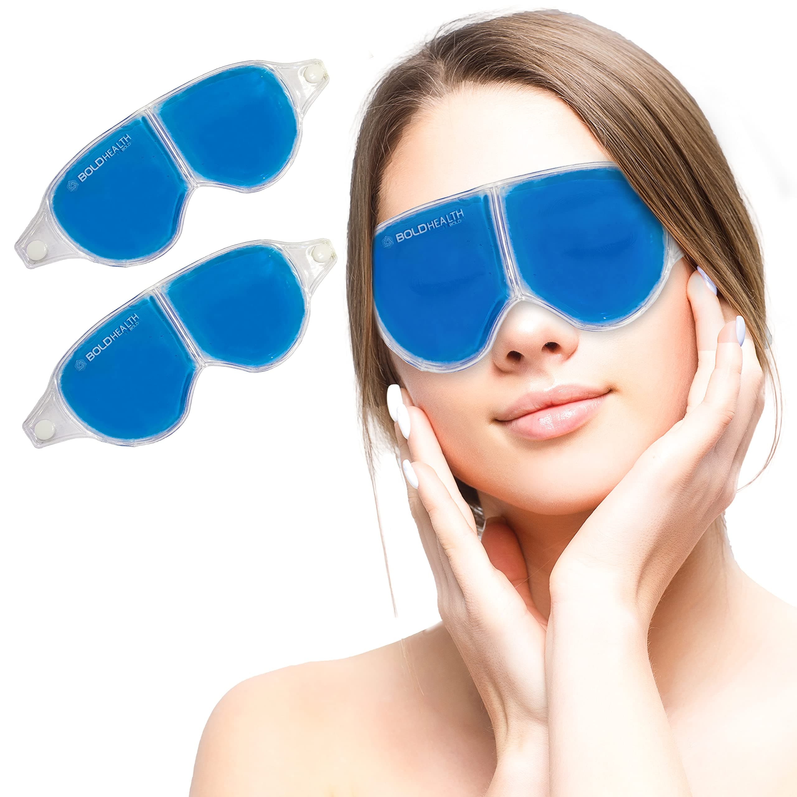 Bold Health Cooling Gel Eye Mask with Ice Pad for Sleeping, Pain Relief & Dark Circles for Men & Women, Blue,Pack of 2