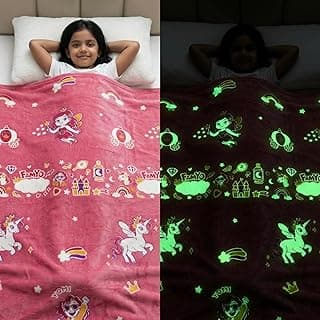 Famyo® GlowMaxx Glow in The Dark Blanket for Kids - June The Unicorn for Kids 0–15 Yrs | 200×152 cm Queen Size | Soft Flannel Throw Blanket | Lab-Tested | No Harmful Dyes