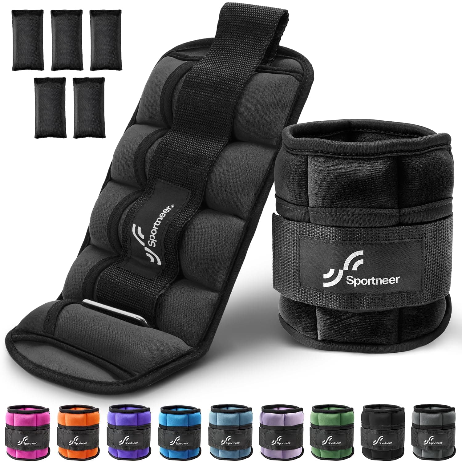 Sportneer Adjustable Ankle Weights for Women and Men 3.18 kg/Pair Adjustable Leg Weights with Secure Straps, Strength Training Weighted for Yoga, Walking, Running, Aerobics, Gym, Physical Therapy