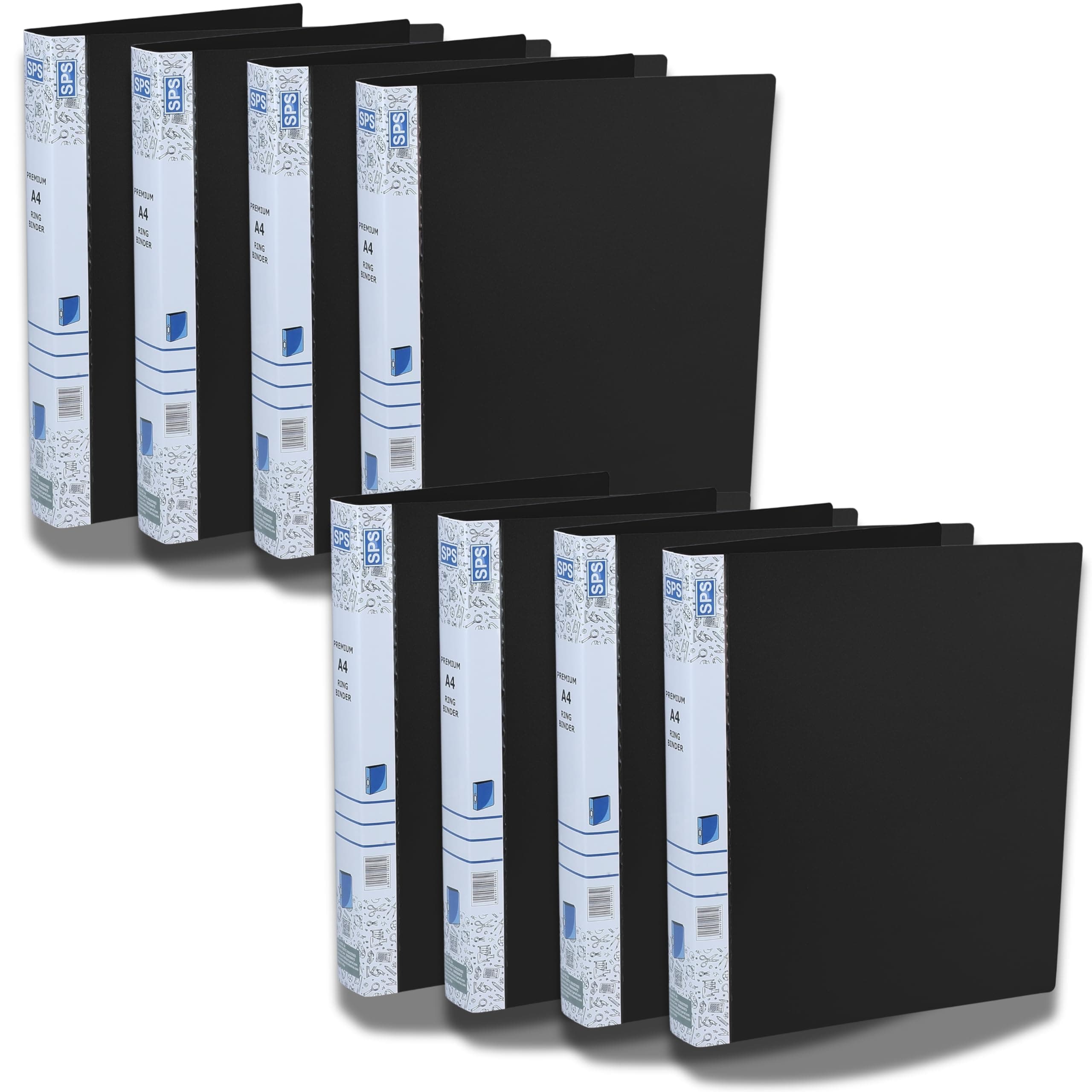 SPS A4 Size 2D Ring Binder File, Office File for Certificates and Documents | for Office and School Documentation, Black - Pack of 8