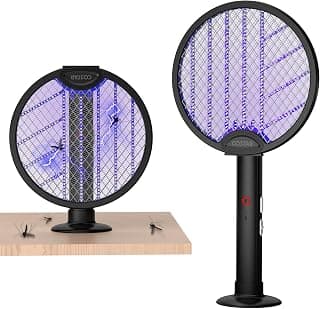 COSTAR Foldable Mosquito Bat Rechargeable with UV Light Lamp, 2-in-1 Mosquito Racket, Electric Fly Swatter, 1200mAh Long-Lasting Battery, Rotatable Bug Zapper - Black