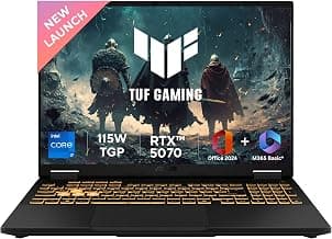 ASUS TUF F16,14th Gen,Intel Core i7 14650HX,Gaming Laptop(RTX 5070-8GB/115W TGP/32GB/1TB /2.5K QHD+/16"/165Hz/90WHrs/Windows 11/M365 Basic (1Year)*/Office Home 2024/Jaeger Gray/2.2 Kg)FX688JPR-QT043WS