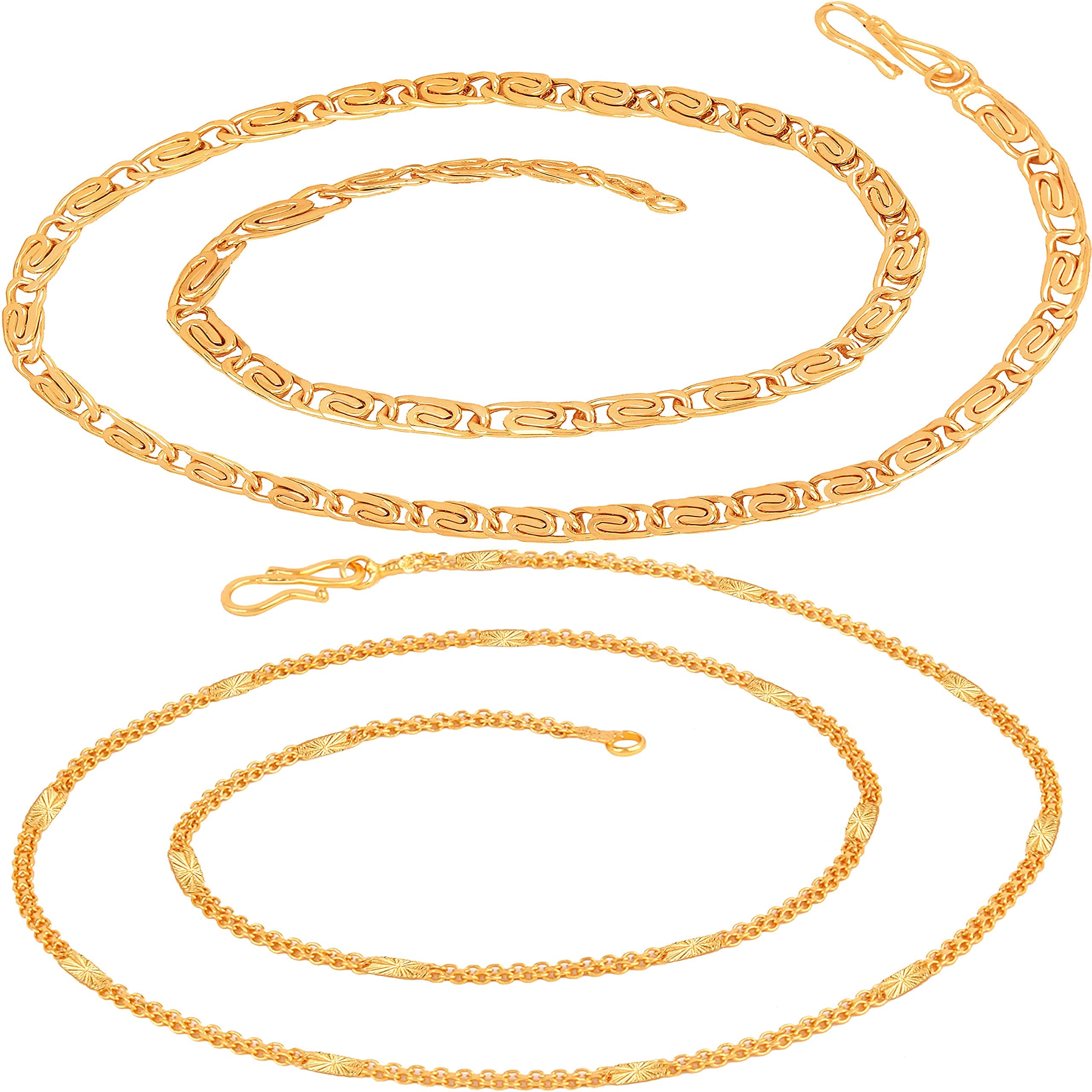 Fashion Frill Gold Plated Brass Material Light Weighted Combo Chain For Men And Women - 24 Inches Long