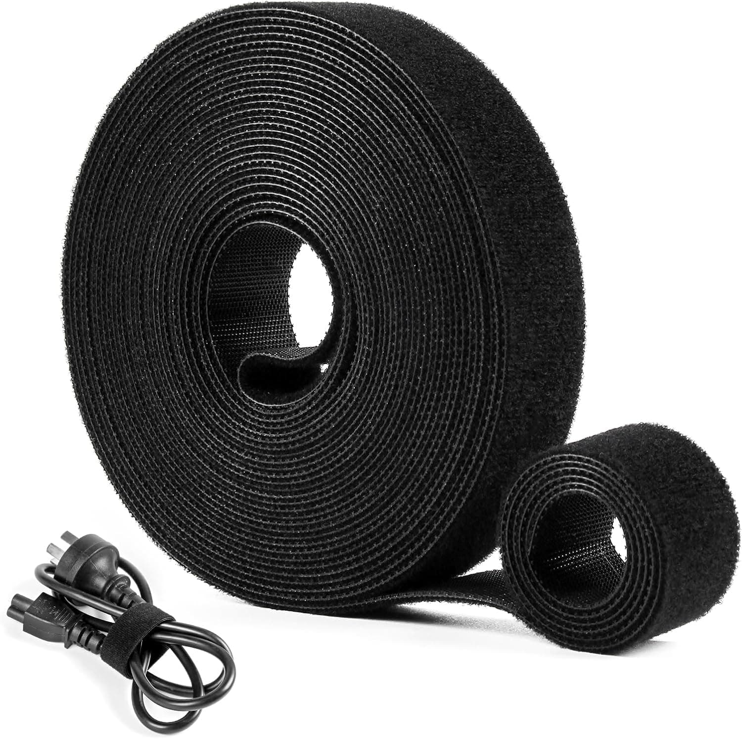 INOVERA (LABEL) 2 Pieces 7 Meter Cable Organizer Hook & Loop Tape Roll - Cord/Wire Holder Management Strap - Reusable Ties for PC, TV, Desk, WFH Accessories - 20 mm Width Black