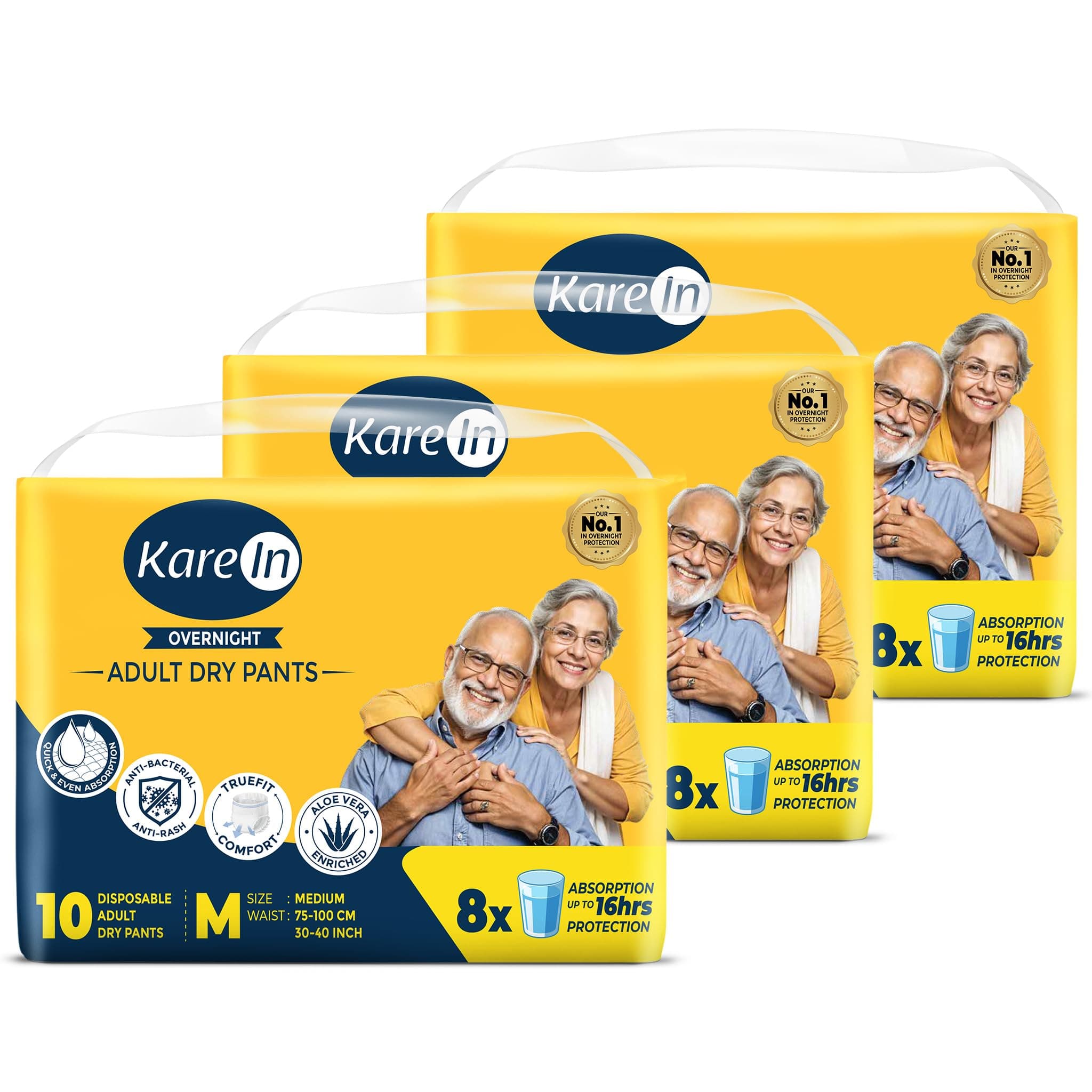Karein Overnight Adult Diaper Pant M Size, Medium, Waist (75-100 cm 30"-40"), 30 Unit, Long Protection Hour, Unisex, Quick & Even Absorption, Aloe Vera, Leakproof, Odour Control, Wetness Indicator