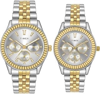 TIMEX Analog Watch for Unisex with Silver-Tone Round Dial & Multicolor Stainless Steel Bracelet Band Water Resistant Unisex Wrist Watches - TW0PRE001