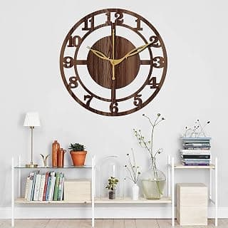Freny Exim 12" Inch Wooden MDF English Numeral Round Analog Wall Clock Without Glass (Brown, 30Cm X 30Cm)-056