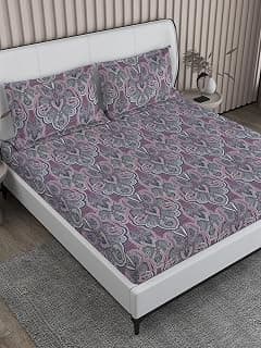 BOUTIQUE LIVING Signature Sateen Purple 100% Cotton Ornamental King 300 TC Bedsheet