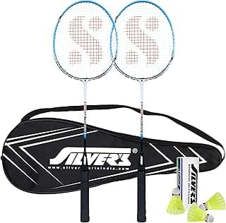 Silver's Aluminium Champ Badminton Kit (2 Racquets with Full Cover, 1 Box Plastic Shuttlecock Pack of 3)(Blue/White)